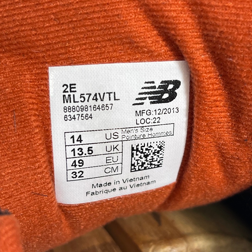 New Balance 574 ML574VTL Varsity Orange Running Shoes Sneaker Men's US 14 EE - Picture 7 of 11